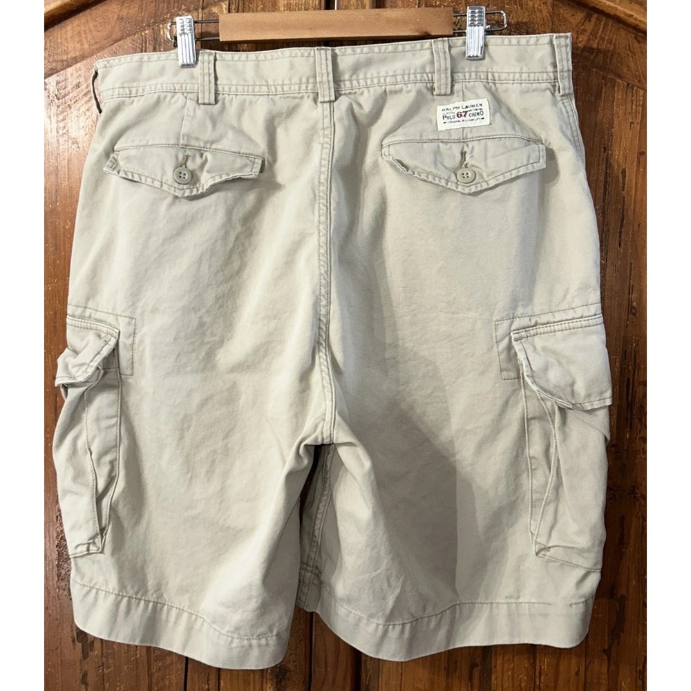 Vintage Polo Ralph Lauren Classic Polo 67 Chino Cargo Shorts Distressed Khaki 38 - Picture 2 of 5